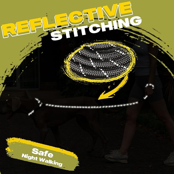 Fida Slip Leads for Dogs, 4 FT x 1/2" Heavy Duty Comfortable Strong Rope Leash for Large, Medium Dogs, No Pull Pet Training Leash with Highly Reflective, Black