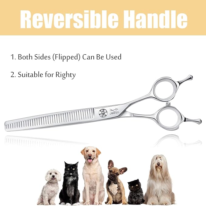 JASON 7" Dog Grooming Scissors, Combines Cutting, Thinning, Blending and Texturizing Features, Reversible Pet Trimming Shears, JP 440C (40-teeth, Silver)