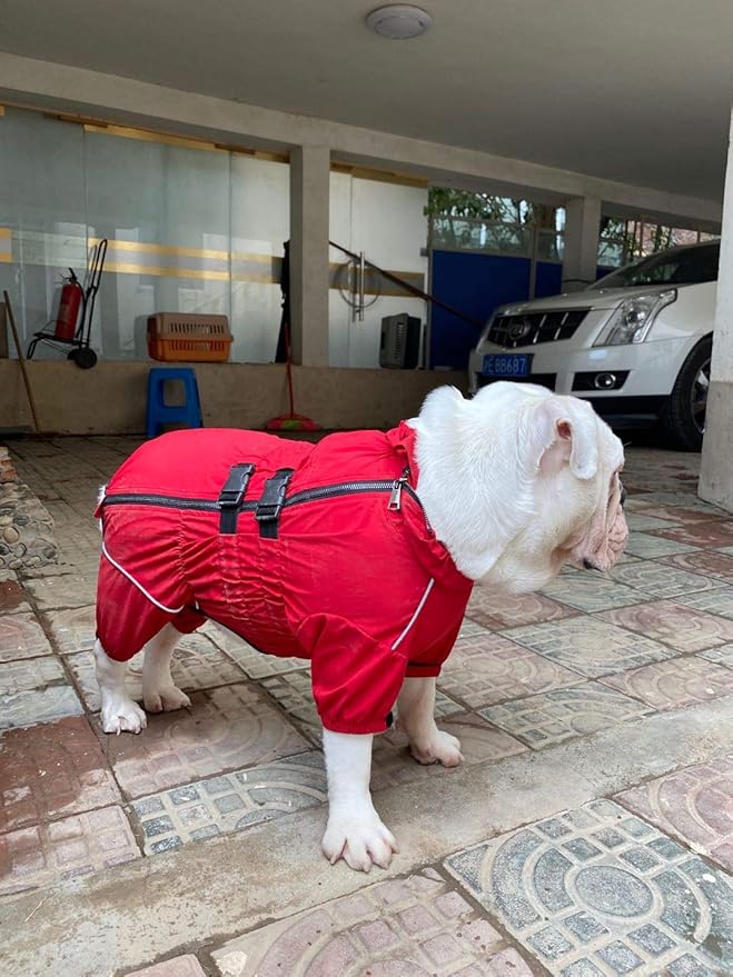 Dogs Waterproof Jacket, Lightweight Waterproof Jacket Reflective Safety Dog Raincoat Windproof Snow-Proof Dog Vest for Pugs English French Bulldog American Pit Bull Red B-L