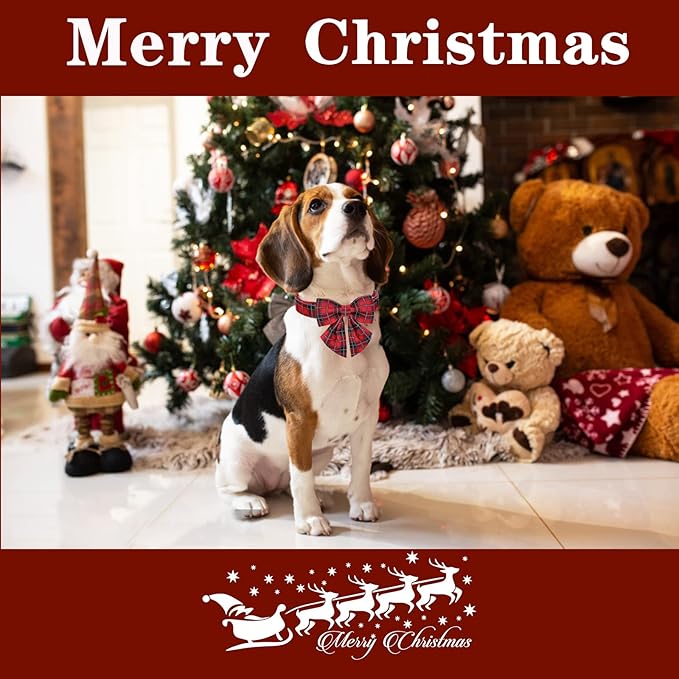 Unique style paws Christmas Dog Collar with Tie Red Black Grid Cotton Collar Adjustable Puppy Plaid Collar for Small Medium Large Dogs-XS
