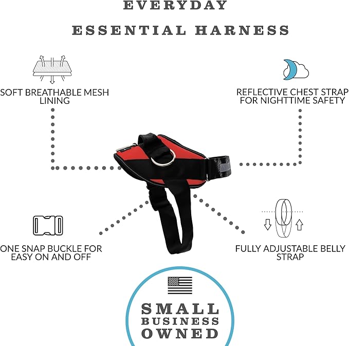 ShawnCo Essential Dog Harness, No-Pull Pet Vest with 3 Leash Clips, No Choke, Reflective, Adjustable and Padded, for Easy Walking and Training for Small, Medium and Large Dogs (Mustang Red, L)