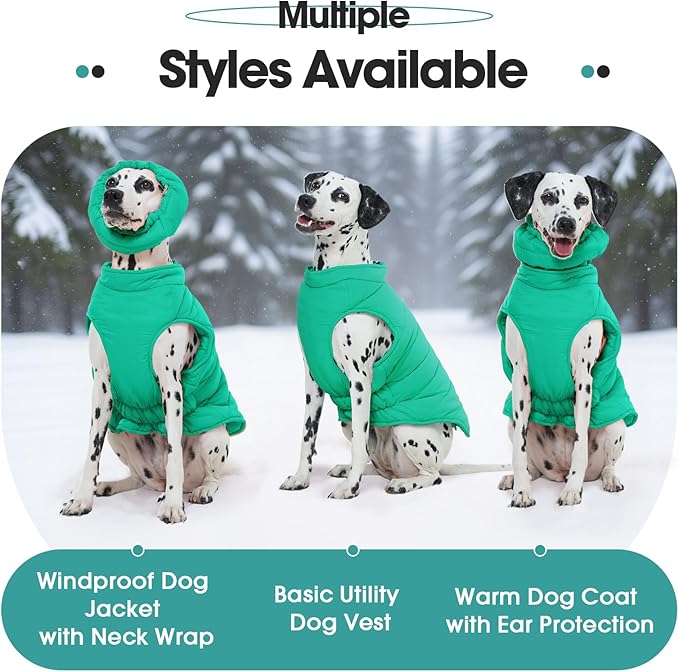 Dog Puffer Vest for Large Dogs, Dog Winter Coats with Back Zipper, Outdoor Warm Dogs Snow Jacket Camping Jacket with Detachable Neck,Doberman, Great Dane, Green 3XL