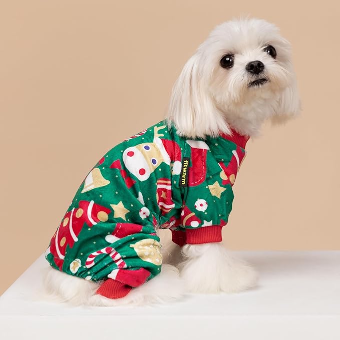 Fitwarm Christmas Dog Pajamas, Dog Winter Clothes for Small Dogs Boy Girl, Lightweight Velvet Pet Jammies, Red, Green, Small