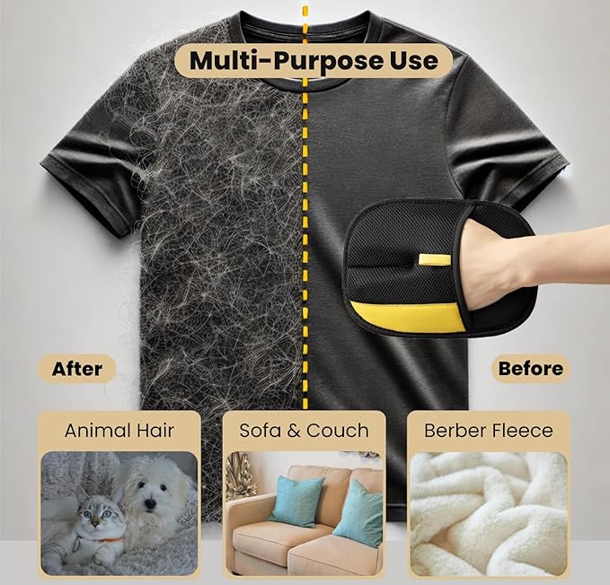 Pet Hair Removal Gloves for Cats & Dogs– Newly Upgraded Electrostatic Pet Hair Glove– Lint Removal Gloves for Sofa, Couch, Car Seat & Clothes– Magic Brush Pet Hair Remover– Catch Glove for Fur