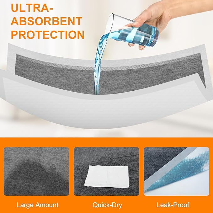Charcoal Puppy Pads 36"×51", Ultra-Large Carbon Pee Pads for Dogs, Odor-Control Puppy Pads, 6-Layer Dog Training Pads, Ultra-Absorbent & Quick-Dry Black Puppy Pads 40 Count