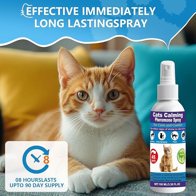 Cat Pheromone Calming Spray – Managing Stress-Related Behaviors in Kittens and Cats – with F3 Facial Pheromone and Valerian – Reduces Scratching, Spraying, and Hiding – 2 Pack / 6.76oz