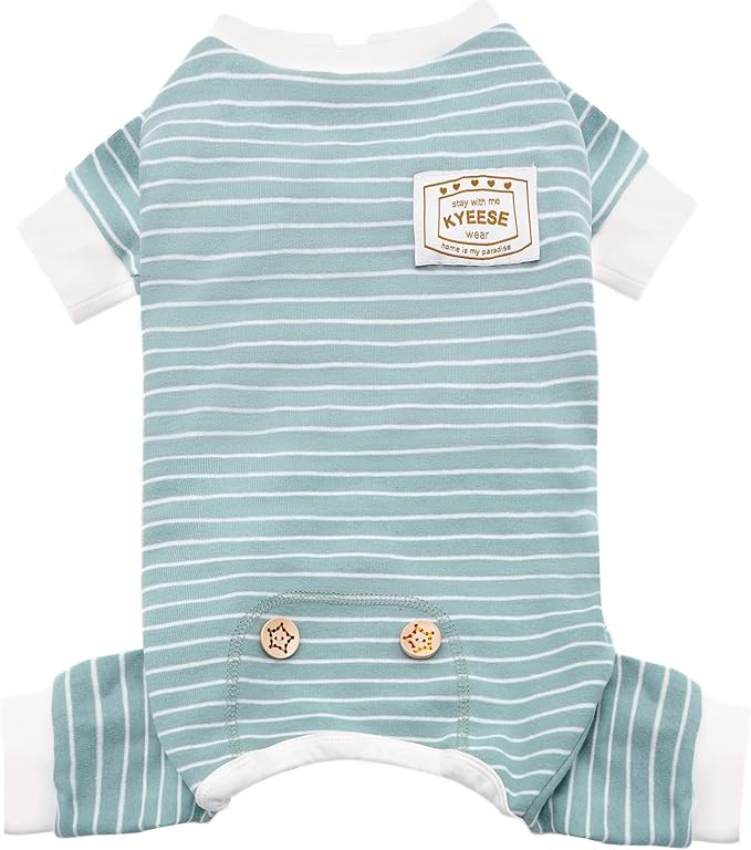 KYEESE Dog Pajamas Soft 4 Legs Doggie Jammies Striped Dog PJS Pet Jumpsuit Lightweight Puppy PJS Clothes Breathable Pajamas Stretchable Outfit Cozy Onesie Sleepwear for Summer, Green Striped, Small