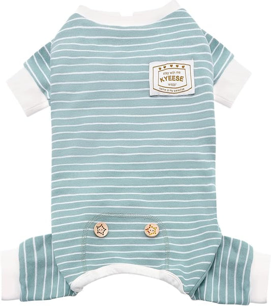 KYEESE Dog Pajamas Soft 4 Legs Doggie Jammies Striped Dog PJS Pet Jumpsuit Lightweight Puppy PJS Clothes Breathable Pajamas Stretchable Outfit Cozy Onesie Sleepwear for Summer, Green Striped, Small
