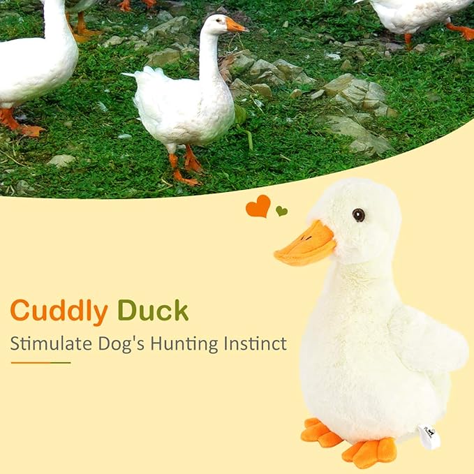 Pawaboo Squeak Plush Duck Dog Toy, Large 12'' Super Soft PlushStuffed Duck-Shaped Pet Toys, Crinkle Paper Rattle Pet Biting Training Chew Toys Non-Toxic Plush Doll for Pet Dogs, Light Yellow/Orange