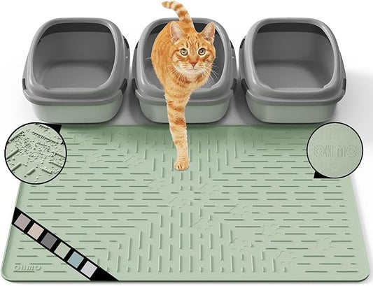 OHMO Cat Litter Mat XXL Trapping Mat Premium Silicone Rubber 37.5x25.2 Sage Green, Waterproof and BPA Free Kitty Litter Box Mat, Easy to Clean and Keeps The Floor Tidy