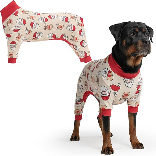 Spark Paws Dog Christmas Pajama, Dog Recovery Suit Male, Onesie, Ultra-Soft and 4-Way Stretch, for Small Medium and Large Breeds - Santa and Rudolph - 4XL