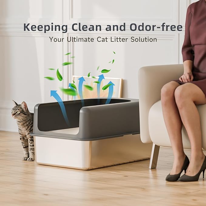 High-Sided Stainless Steel Cat Litter Box,Stainless Steel Litter Box with Lid,Extra Large,Easy-to-Clean Metal Litter Pan for Cats (24''L X 16''W X 12''H with Enclosure)