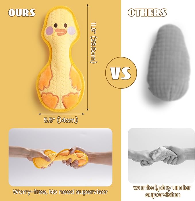 Nocciola Duck Squeaky Dog Toy, New 2025 Indestructible Dog Toy for Aggressive Chewers, Stuffed Toy with Two Tough Layers, Minky Plush for Comfort and Chewing, Yellow