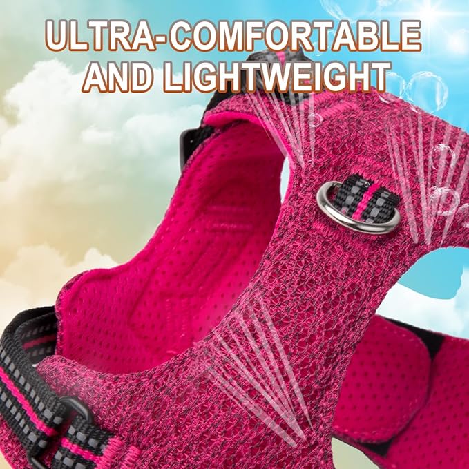 Dog Harness Step in Dog Vest Harness, Reflective Adjustable Puppy No Pull Harness Breathable Soft for Small and Medium Dogs Cats, Pink/Black, S