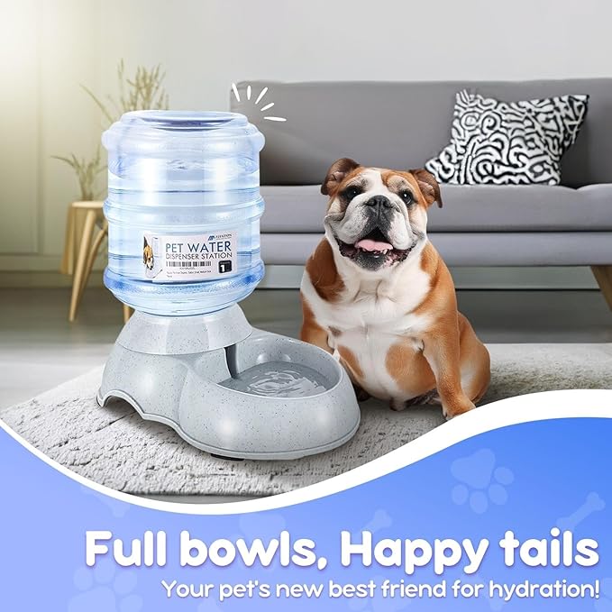 Flexzion Automatic Dog Water Bowl Dispenser for Cat Pet Animal (1 Gallon Dispener Water Jug) - Gravity Feeder Auto Replenish Waterer Drinking Bowl Fountain Bottle Dish Stand