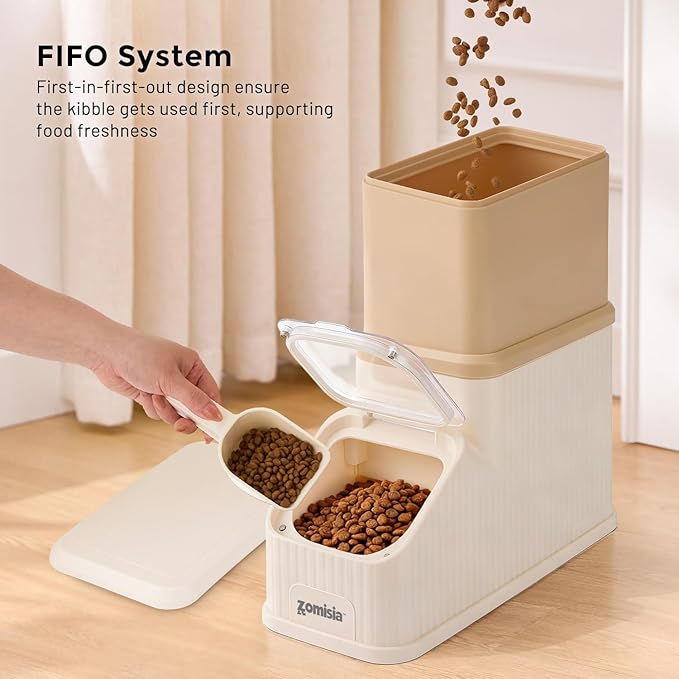 15lbs Dog Food Storage Container - First-in, First-out Easy Dispense Base for Freshness, Cat Food Storage Containers with Transparent Lid and Scoop