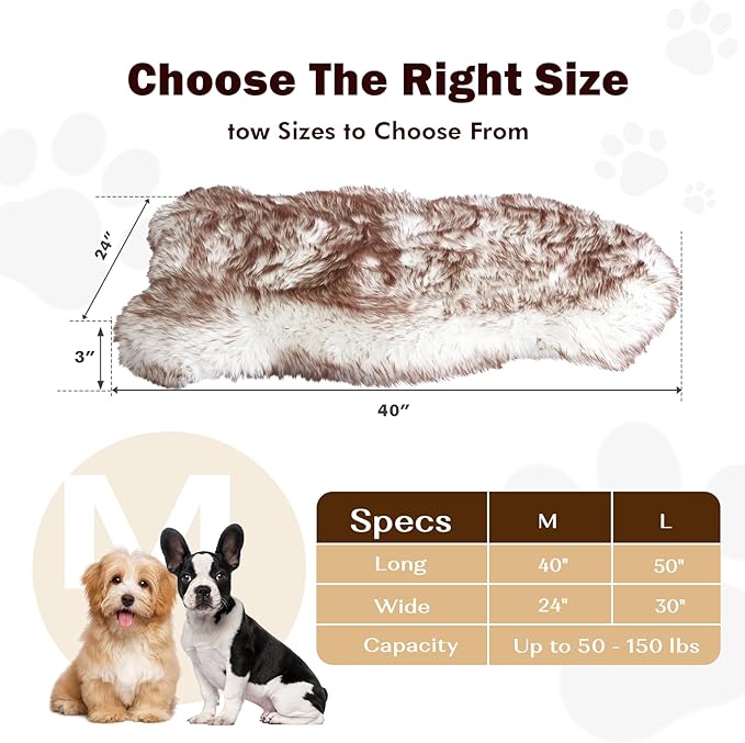 40"×24"×1.97" Luxury Fluffy Faux Fur Dog Bed, Ultra Soft Plush Pet Rug, Washable Cozy Pad with Non-Slip Bottom, Supportive & Warm Sleeping Mat for Medium & Large Dogs, Joint-Friendly Pet Bed