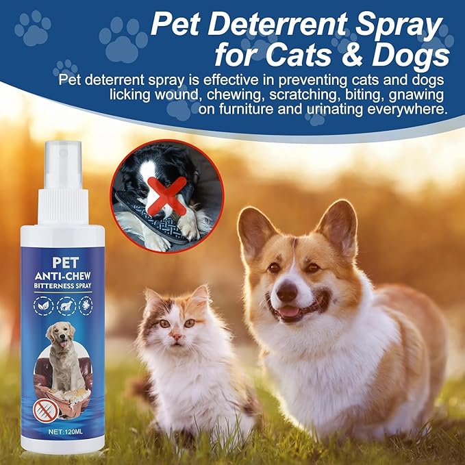 No Chew Spray for Dogs 120ML Bitter Apple Spray for Dogs Stop Chewing Licking of Furniture, Shoes, Bandages, Dog Training & Behavior Aids Spray, Indoor & Outdoor Use for Dog Deterrent Spray