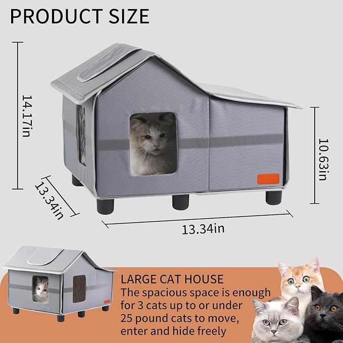 Outdoor Cat House Weatherproof, Outside Cat House for Outdoor Feral Cats, Insulated Cat Shelter with Cozy Mat and Elevated Bases
