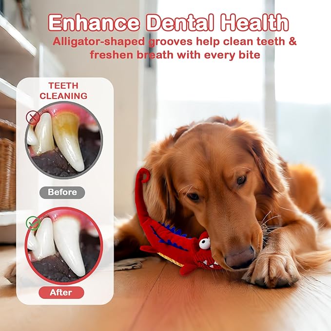 Tough Dog Toys Indestructible, Stuffed Chew Large Dog Toys to Keep Them Busy, Interactive Squeaky Tug of War Doggie Toy, Chew Guard Technology