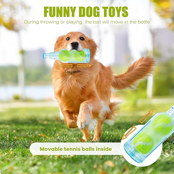 Dog Toy, Dog Squeak Toy, Floating Dog Toy, Interactive Fetch Toy for Play and Training, Bottle Shape with Tennis Ball Inside (Set of Two Small)