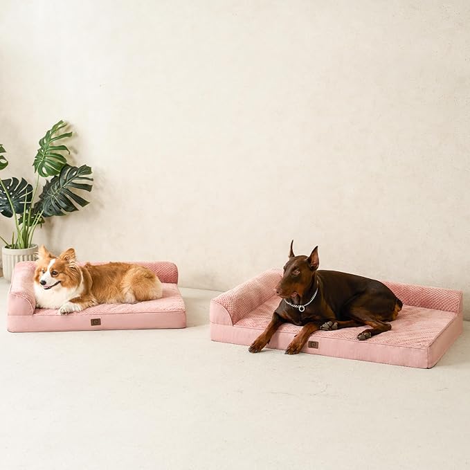 EHEYCIGA Memory Foam Dog Bed Large Sized Dogs, Pet Bed for Large Dog for Crate with Waterproof Liner, Pet Couch Bed Orthopedic with Washable Removable Cover, 35x23x6 Inches, Pink