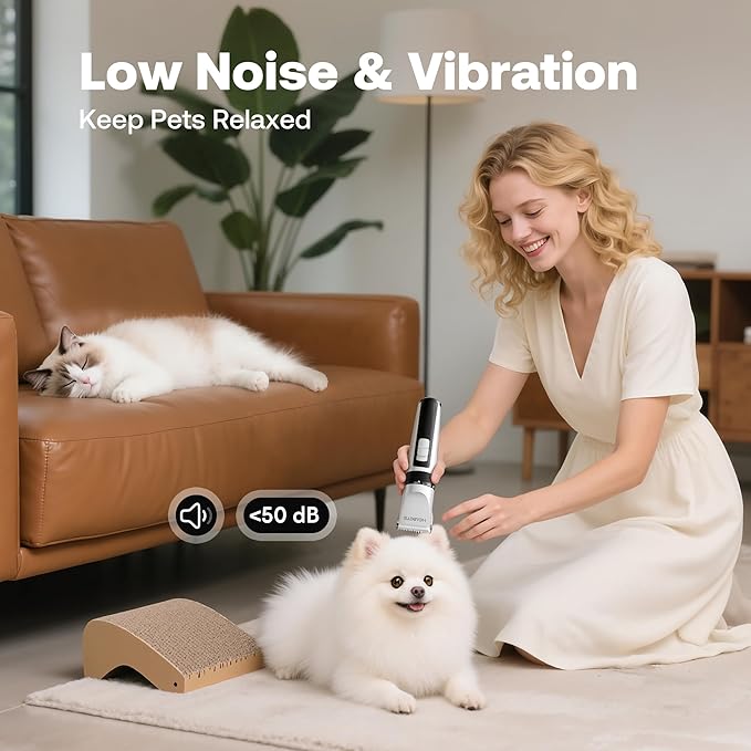 Dog Hair Clippers for Grooming Kit and Dog Paw Trimmer Nail Grinder for Grooming, Low Noise Rechargeable Cordless, Shaver Grooming Supplies for Pet Cats Dogs (White, White)