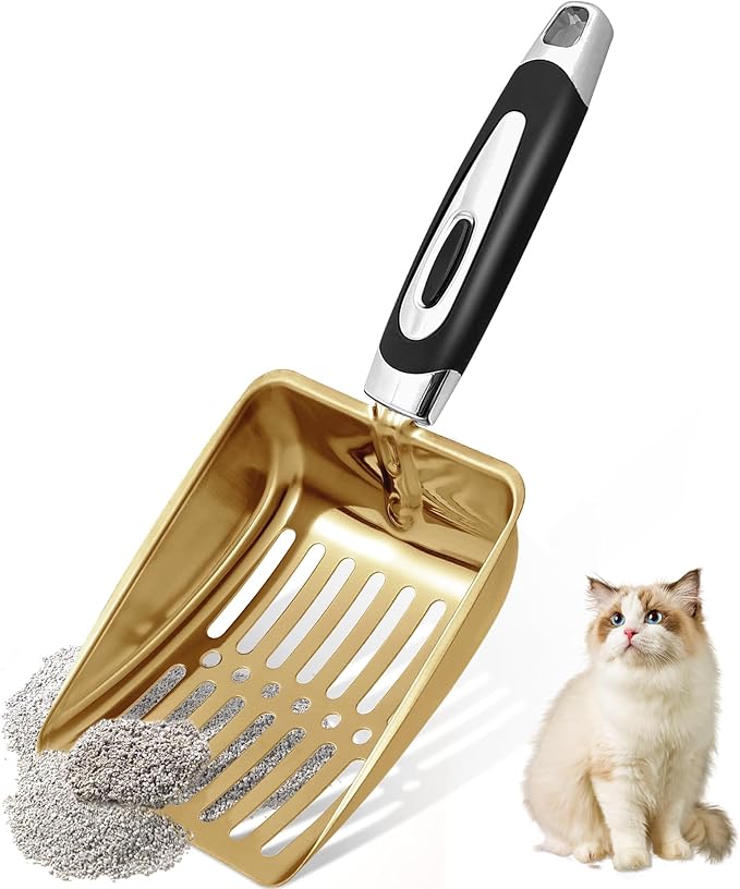 Stainless Steel Cat Litter Scoop,Metal Cat Litter Scoop,Kitty Metal Scooper,Sturdy Mesh Scooper,Suitabla cat Scooper for Cat Litter Box(Gold)
