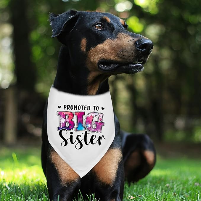 Promoted to Big Sister Baby Announcement Dogs Bandana Gender Reveal Dog Bandana Pregnancy Announcement Photo Prop Pet Scarf Accessories for Pet Dog Lovers Gifts - White
