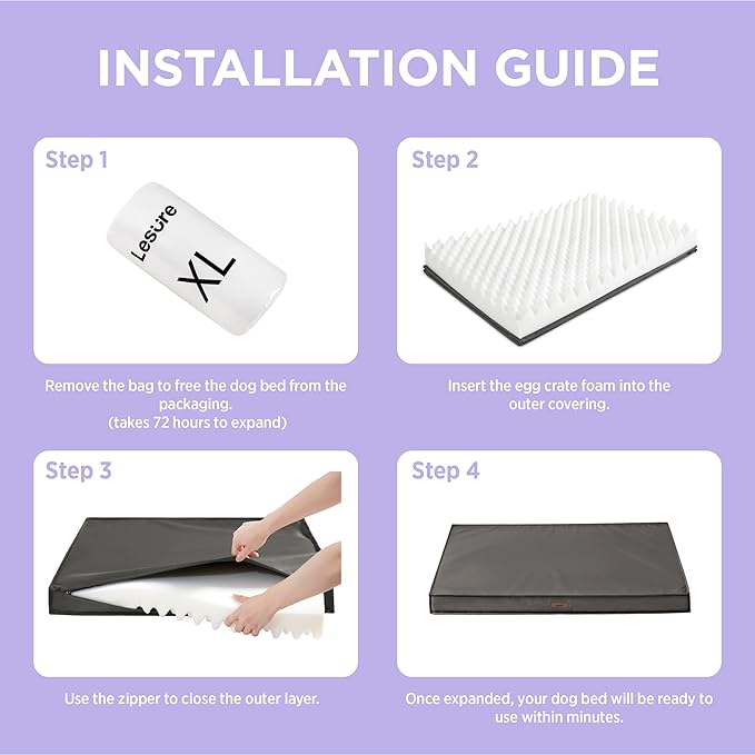 LE SURE Outdoor Waterproof Dog Bed for Extra Large Dogs, Orthopedic Egg Crate Foam Pet Bed with Oxford Fabric Surface and Removable and Durable Cover, Machine Washable, 48''x30'', Grey