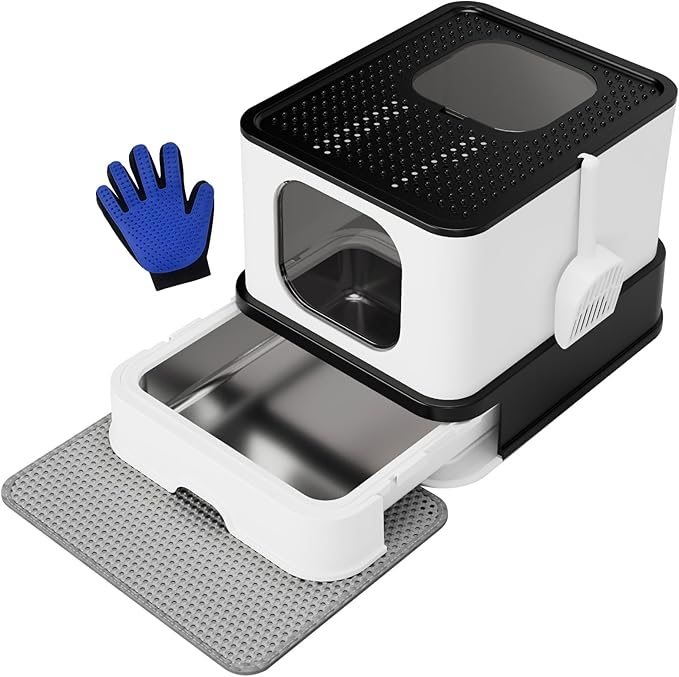 RIZZARI Stainless Steel Cat Litter Box: Large Leak-Proof Odor-Free Design - XXL Black - for Indoor Cats Pet Owners Solution