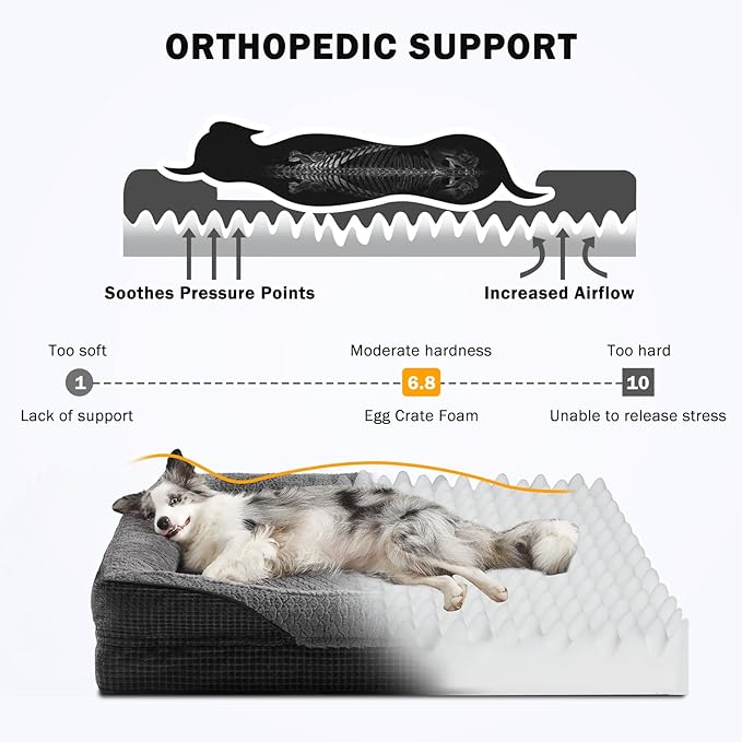 INVENHO Orthopedic Extra Large Dog Bed, XXL Waterproof Egg-Crate Memory Foam Dog Couch Bed with Washable Removable Cover, Waterproof Lining and Nonskid Bottom