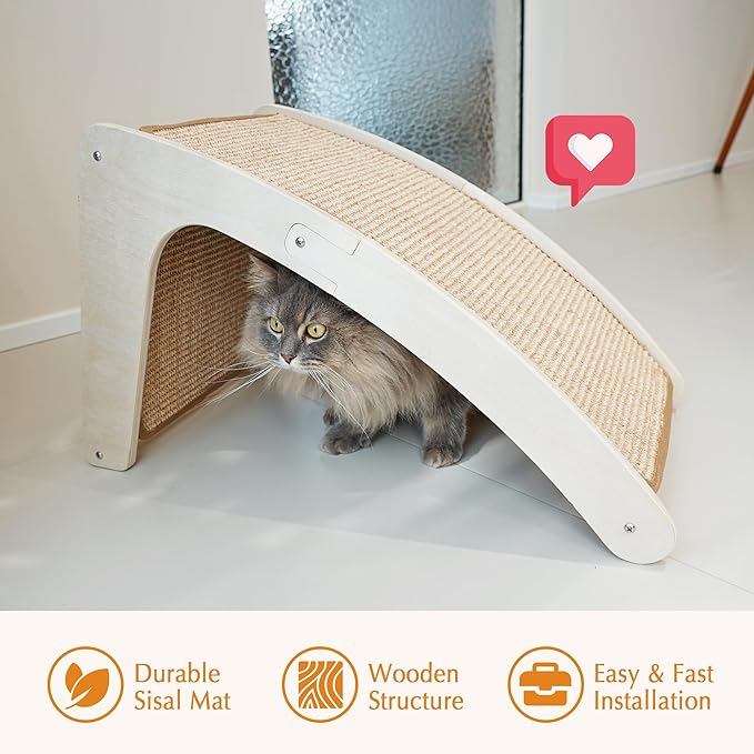PETKARAY Cat Scratcher, Sisal Cat Scratch Pad, Curved Scratching Board for Indoor Kitty, Floor Mounted Scratcher with Mouse Toy Catnip