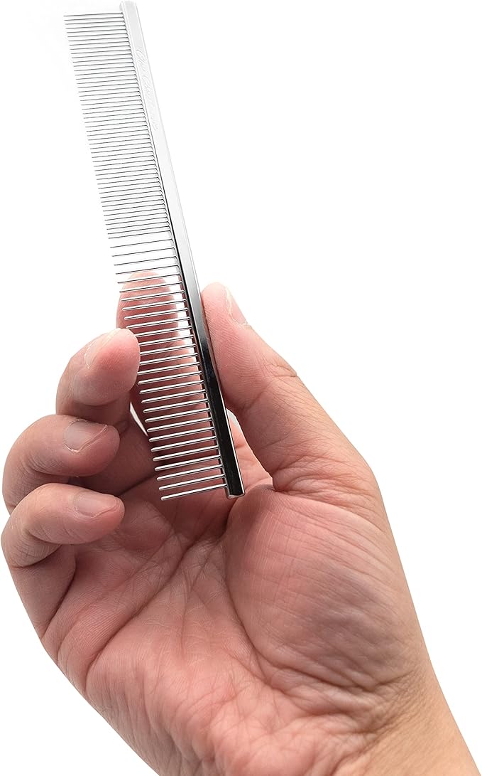 Chris Christensen 5in Face and Feet Fine/Coarse Butter Comb, Groom Like a Professional, Rounded Corners Prevent Friction and Breakage, Solid Brass Spin with Steel Teeth, Chrome Finish