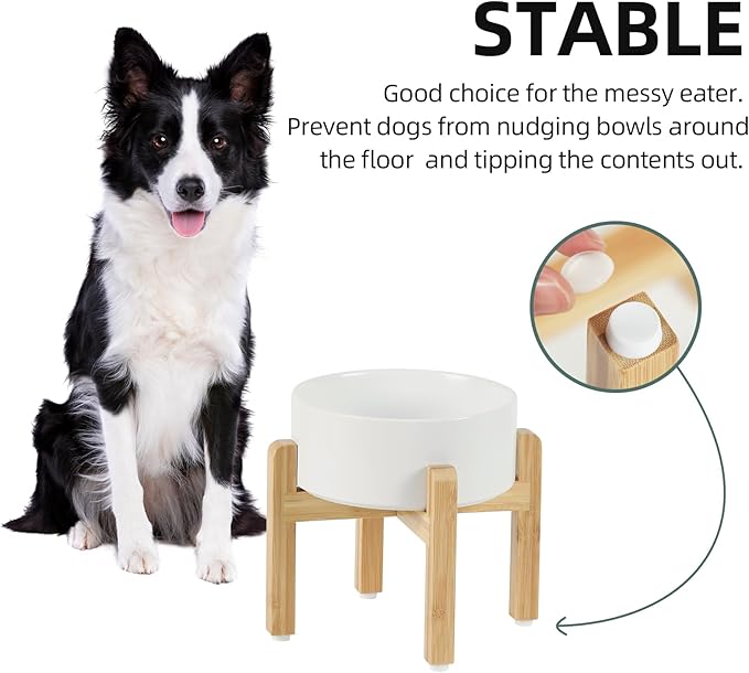 Ceramic Raised Dog Bowl Set, Elevated with Stand, Food and Water Bowl for Medium Breed Dogs, Weighted Dog Dishes, Pet Bowl(7.3'',41OZ, White)
