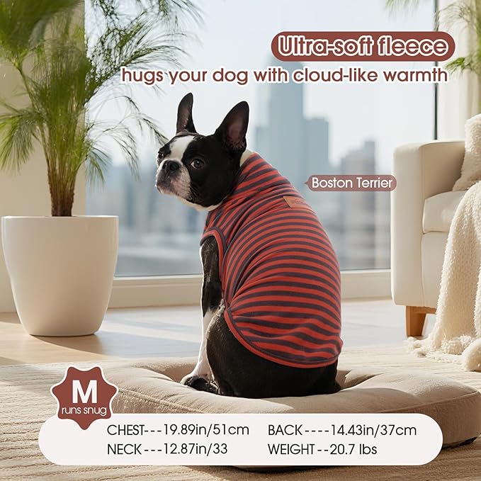 FUAMEY 2 Pack Dog Fleece Vest for Medium Dogs,Yorkshire Bichon Schnauzer Stretchy Dog Sweatshirts Warm Dogs Pullover Winter Pet Sweaters with Leash Hole Puppy Turtleneck Sleeveless Orange M