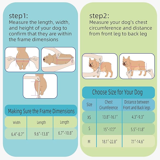 Dog Wheelchair for Back Legs with Pet Traction Rope, X-Small Wheelchair for Dogs with Disabled Hind Legs Walking Adjustable Dog Carts with Heavy Duty Wheels
