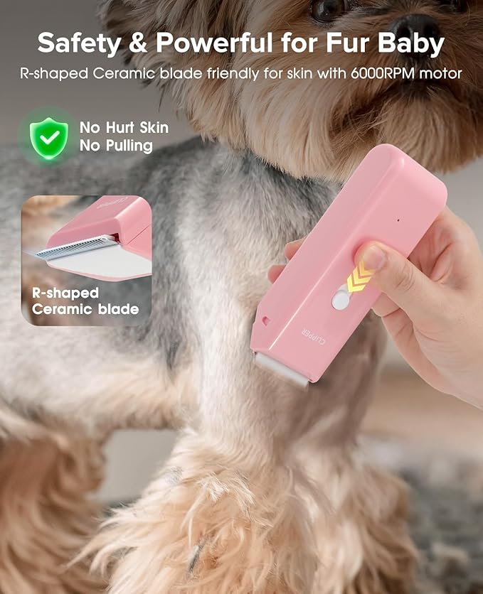 Upgrade Home Professional Dog Grooming Kit Clipper for Matted & Long Hair, Cordless Pet Shaver Low Noise USB Rechargeable for Cats, Small&Medium Dogs, Handy Pet Hair Grooming Trimmer, Pink