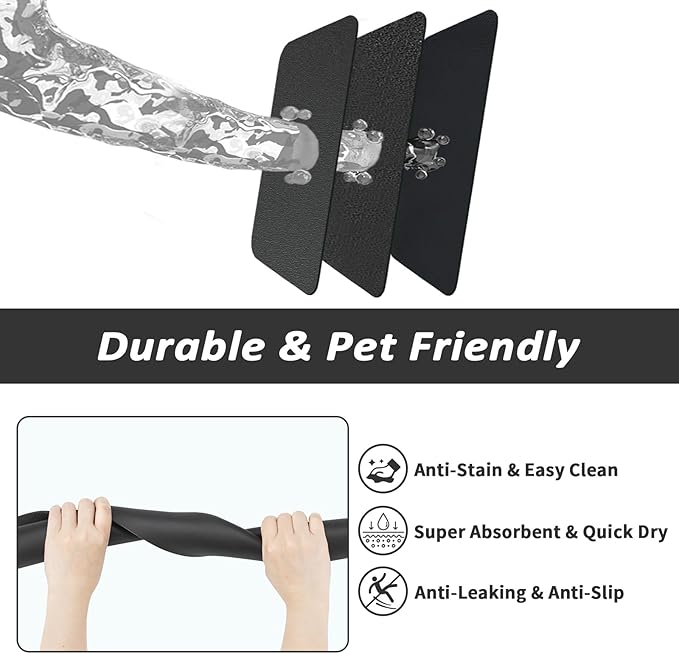 Pet Feeding Mat - Absorbent Dog Mat for Food and Water, No Stains Cat Bowl Mat, Easy to Clean Pet Placemats, Quick Dry Dog Water Dispenser Mat for Messy Drinkers | Black 24"x 36"