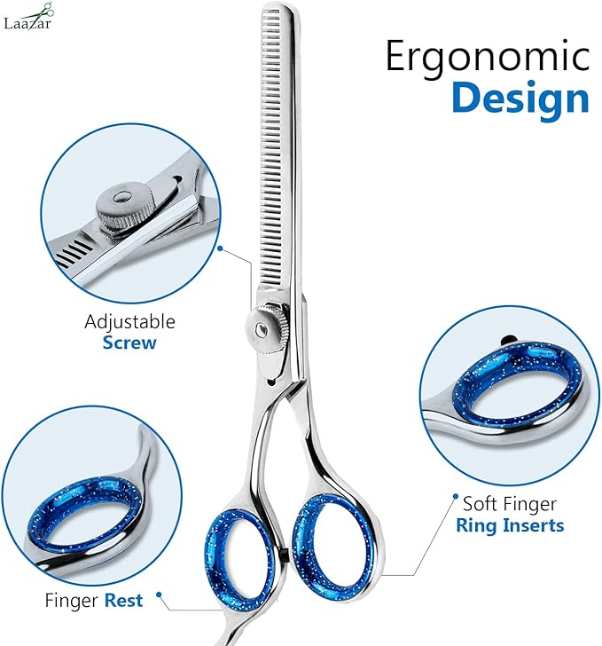 Laazar Pro Shears Thinning Pet Grooming Shear - 6.5 42 Teeth Scissors for dogs cats and pets