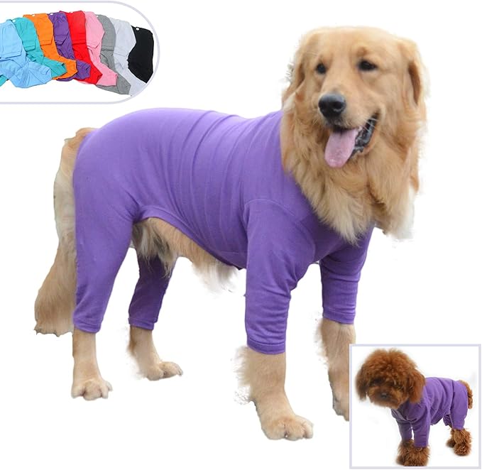 Lovelonglong Four Feet Dog Lightweight Pajamas, Pure Cotton Dog Jumpsuits 4 Legs Dog Onesies T-Shirt Stylish PJS Puppy Costume for Large Medium Small Dogs Purple XXL