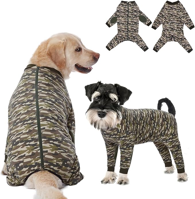 Yeapeeto Dog Onesie Surgery Recovery Suit for Large Medium Bodysuit Dogs Pajamas PJS Full Body for Shedding, Prevent Licking, Wound Protection, Cone Alternative (XL, Camo)