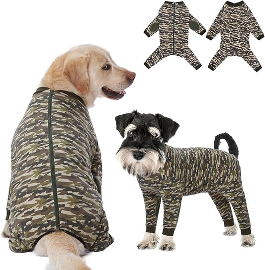 Yeapeeto Dog Onesie Surgery Recovery Suit for Large Medium Bodysuit Dogs Pajamas PJS Full Body for Shedding, Prevent Licking, Wound Protection, Cone Alternative (XL, Camo)