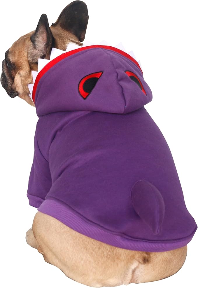 iChoue French Bulldog Shark Halloween Costumes Clothes Hoodies for Medium Dogs Cold Weather Winter Coats Frenchie English Pug Boston Terrier - Purple, Large Plus