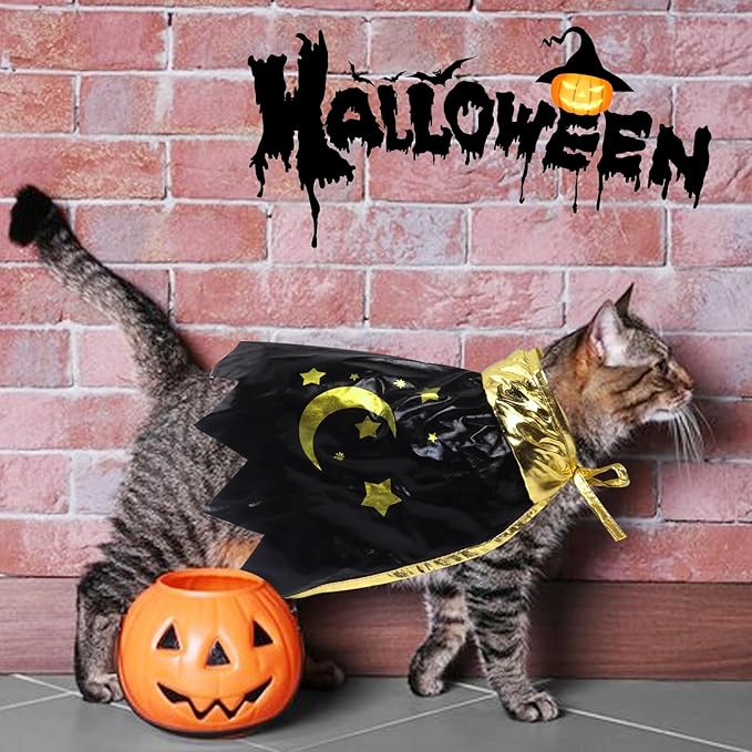Halloween Pet Costumes Halloween Pets Costume Cape Accessories Sparkly Cat Wizard Cloak Puppy Witch Collar Cape Halloween Cosplay Clothes Apparel for Cats Small Dogs