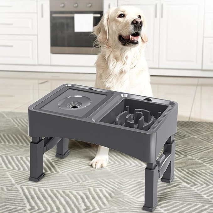UPSKY 2-in-1 Elevated Dog Bowls Slow Feeder, 4 Height Adjustable Raised Bowl Stand, No Spill Dog Water Bowls, Anti-Slip Food and Water Bowls for Small Medium Dogs(Not Include Stainless Steel Bowl)
