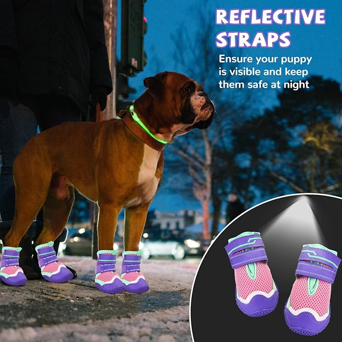 Dog Shoes for Summer Hot Pavement, Dog Shoes for Large Small Medium Dogs, Dog Boots & Paw Protectors Anti-Slip Waterproof for Outdoor Hiking Hardwood Floor Size 4
