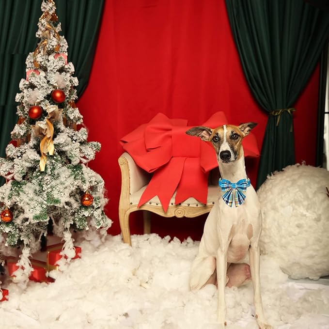 Unique style paws Blue Plaid Dog Collar with Bow Cute Puppy Collar for Small Medium Large Dogs as Autumn Winter Pet Gifts-XS