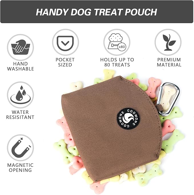COOWONE Dog Treat Pouch Magnetic Closure Small Dog Training Treat Pouch Pocket Sized Small Dog Treat Pouch with Clip (Coffee)