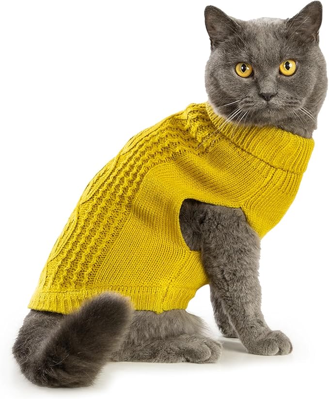 Stretchy Cat Sweater - 17 Colors & 6 Sizes | Snug Winter-Ready Knit for Boy/Girl Cats & Kittens(Dark Yellow, Small)